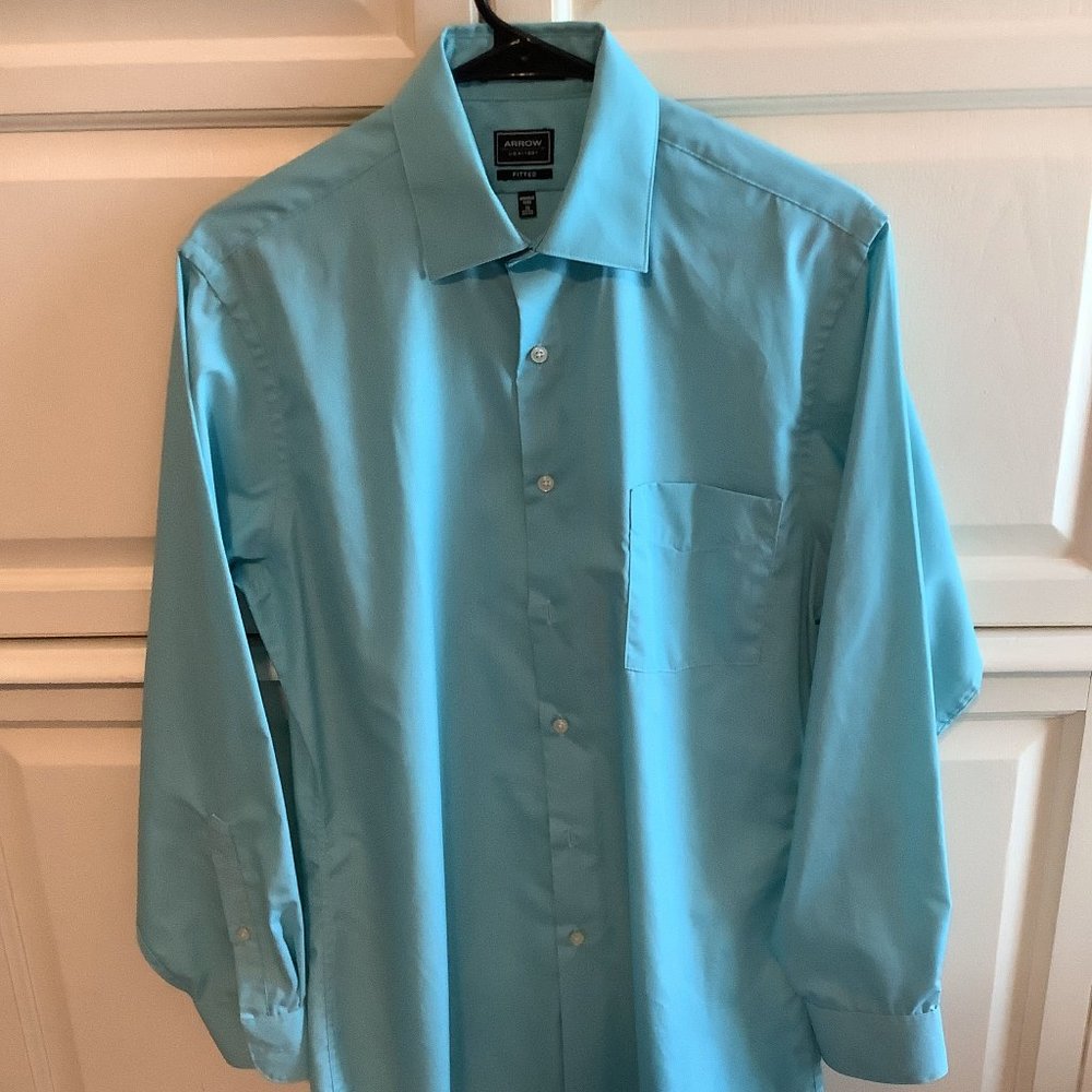 Arrow Mens Seafoam Fitted Dress Shirt- Wrinkle Free- Size 15
